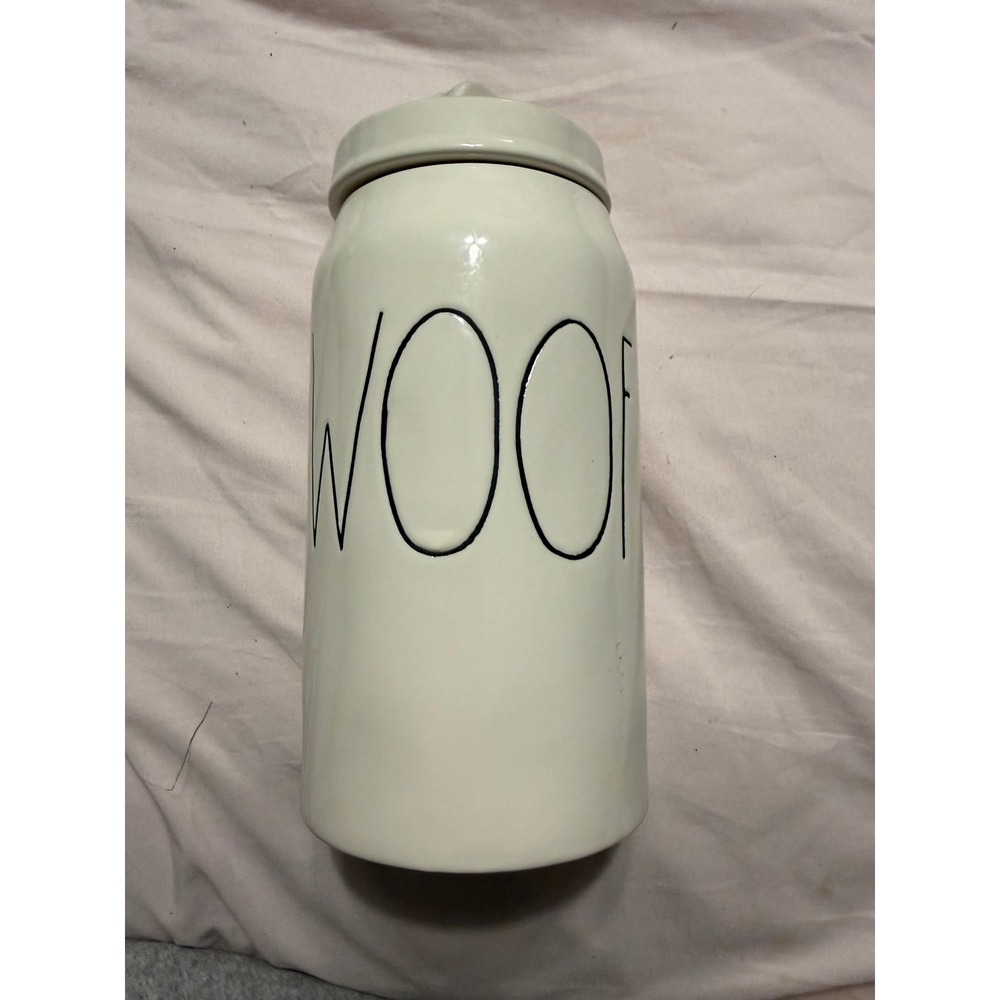 Rae Dunn WOOF Dog Treat Canister Ceramic Jar with Lid Artisan Collection Magenta